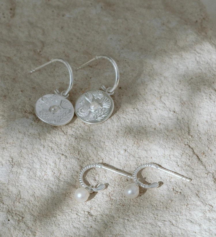 Kirstin Ash - Tin Pearl Hoops - Sterling Silver